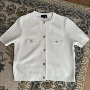 Zara White Button-Up sweater with Gold Buttons size Large